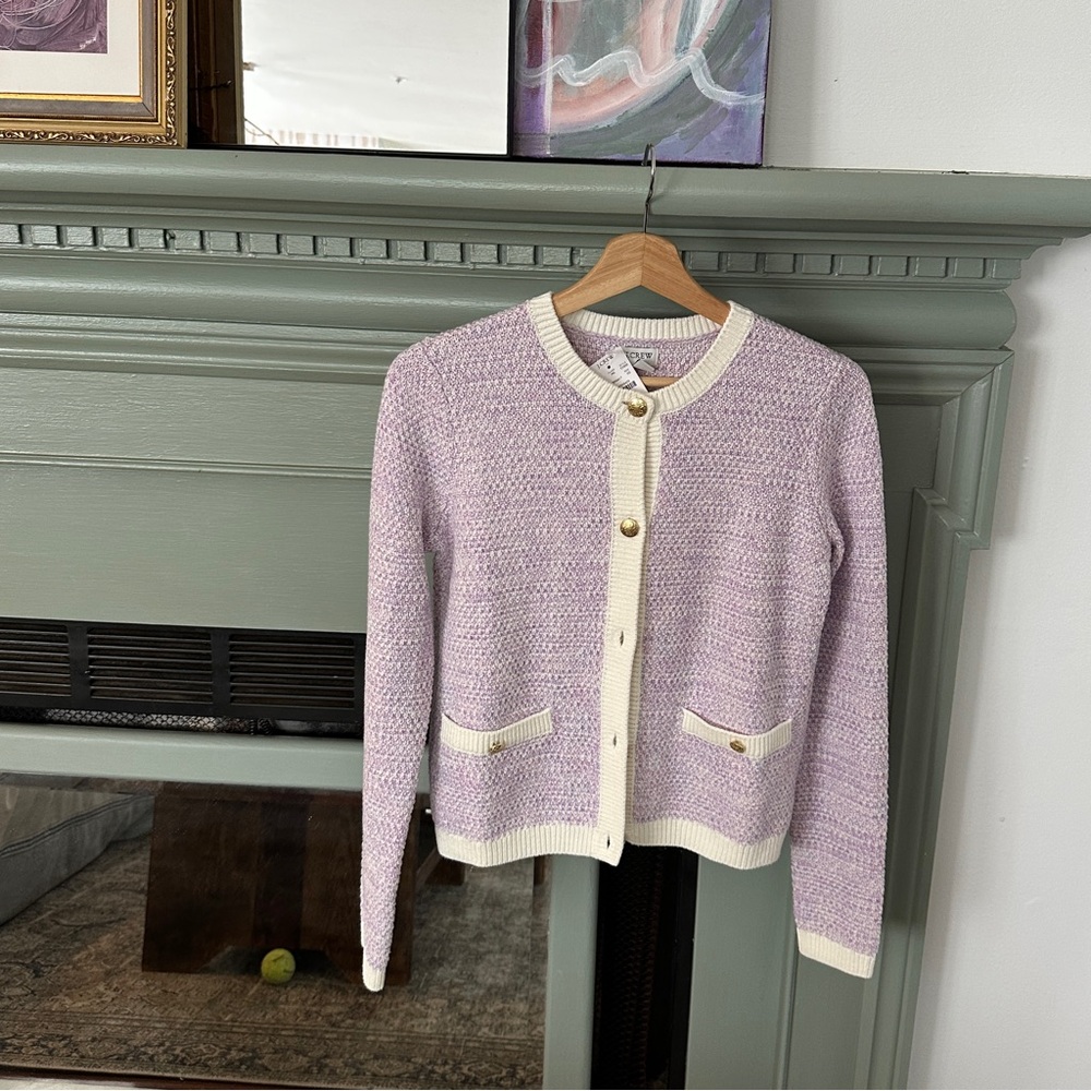 J. Crew vintage lilac space dye ivory stitched lady cardigan sweater xs